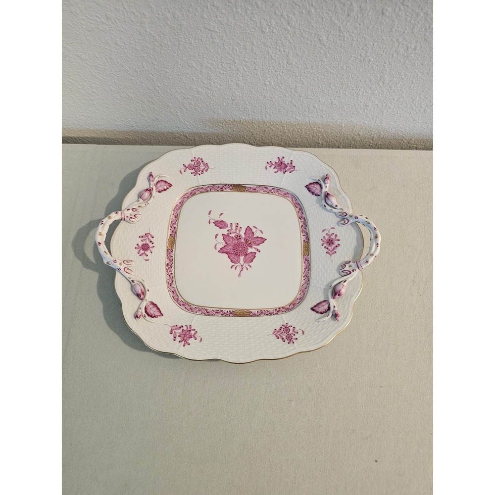 Herend 9.5" Serving Tray Apponyi Rqs Hand Painted Porcelain Raspberry Cake Plate